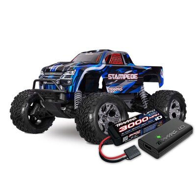 TRAXXAS Stampede 1/10 2WD Monster-Truck blau RTR nP825 BL-2S Brushless, HD mit 2827X Akku + 2920 Lader