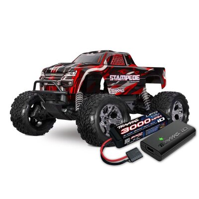 TRAXXAS Stampede 1/10 2WD Monster-Truck rot RTR nP825 BL-2S Brushless, HD mit 2827X Akku + 2920 Lader