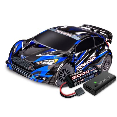 TRAXXAS Ford Fiesta ST 4x4 BL-2S blau 1/10 Rally RTR nP825 BL-2S Brushless, HD-Teile mit 2827X Akku + 2920 Lader