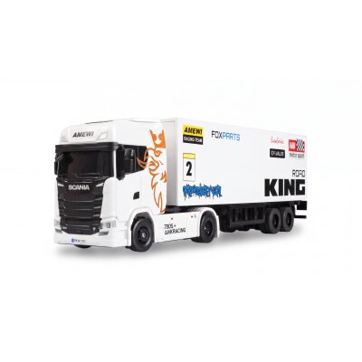 Mini-Scania 730 S mit Kofferauflieger proportional 4WD 1:64 RTR weiß
