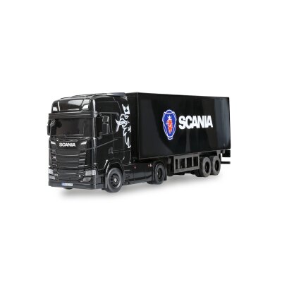 Mini-Scania 730 S mit Kofferauflieger proportional 4WD 1:64 RTR schwarz