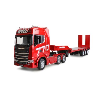 Scania 770 S Zugmaschine + Tieflader-Sattelauflieger 6x4 1:24 RTR rot