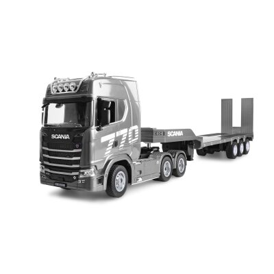 Scania 770 S Zugmaschine + Tieflader-Sattelauflieger 6x4 1:24 RTR silber
