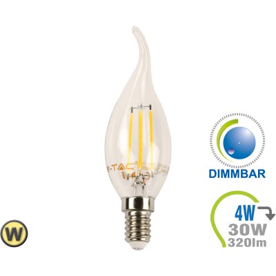 E14 LED Kerze 4W Filament geschwungen Warmweiß Dimmbar